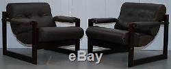 Pair Of MID Century Brazilian Rosewood 1975 Percival Lafer Leather S1 Armchairs