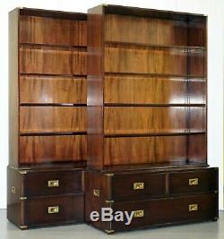 Pair Of Rrp £6000 Harrods Kennedy Military Campaign Library Bookcases Drawers