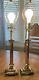 Pair Solid Brass Column Style? Table Lamps Scroll Base Very Heavy