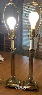 Pair Solid Brass Column style? Table Lamps Scroll Base Very Heavy
