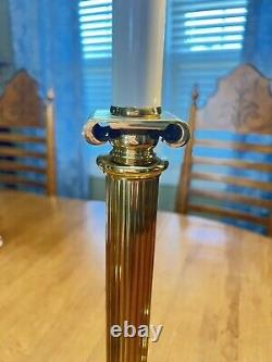 Pair Solid Brass Column style? Table Lamps Scroll Base Very Heavy