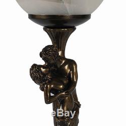 Pair/art Deco/nouveau Table Lamps 44.5cm Lover Figurines Glass Shades + Bulbs