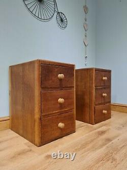 Pair of 2 Vintage Oak Bedside Tables Drawers Cabinets Art Deco Antique Style