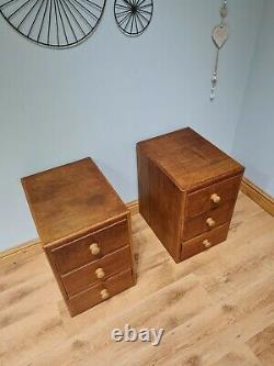 Pair of 2 Vintage Oak Bedside Tables Drawers Cabinets Art Deco Antique Style