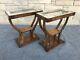 Pair Of Art Deco Gilbert Rohde Style Walnut & Mirrored Etched Glass End Tables