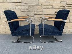 Pair of Art Deco Lloyd KEM Weber Style Chrome Springer Arm Chairs