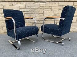 Pair of Art Deco Lloyd KEM Weber Style Chrome Springer Arm Chairs