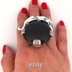Panther Ring Art Deco Style 925 Sterling Silver English Hallmarks Set With