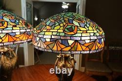 Peacock Tiffany Style Table Lamps-3 Light- Sold as a Pair