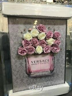 Perfume Bottle Picture with 3D faux flowers and classic grey background