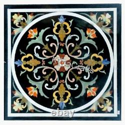 Pietra Dura Art Coffee Table Top Black Marble Center table for Home 20 Inches