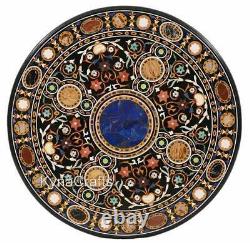 Pietra Dura Art Dining Table Top Black Marble Hotel Decor table for Home 48 Inch