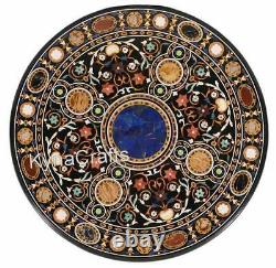 Pietra Dura Art Dining Table Top Black Marble Hotel Decor table for Home 48 Inch