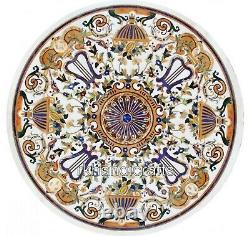 Pietra Dura Art Living Room Decor Table White Marble Dining Table Top 70 Inches