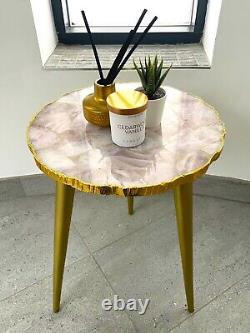 Pink Agate Semi Precious Stone Table, Contemporary / Designer / Luxury