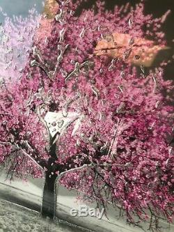 Pink Blossom Tree 3D Glitter Picture in mirrored frame