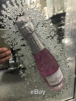 Pink Champagne and cocktail glass 3D glitter art mirrored picture