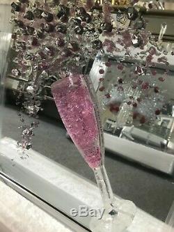 Pink Champagne glass 3D glitter art mirror picture, Champagne glass picture