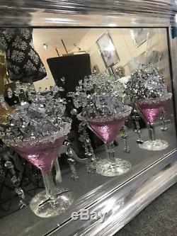 Pink Cocktail glass 3D glitter art mirrored picture, 3 cocktail glass picture