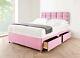 Pink Divan Bed Set Linen Fabric With Headboard -2 Drawers And Mattress Option