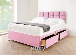 Pink Divan Bed Set Linen Fabric with Headboard -2 Drawers and Mattress Option