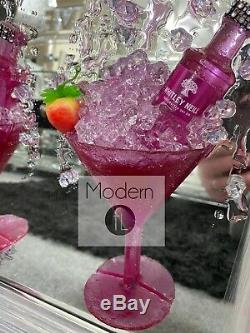 Pink Gin and Strawberry Cocktail glass 3D glitter art mirrored picture