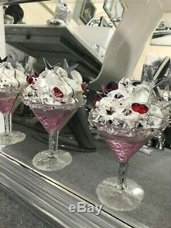 Pink Ice Cream Sundae Martini glass 3D Mirrored Picture in silver wooden frame