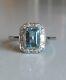 Platinum Art Deco Style Aquamarine & Diamond Ring 1ct Aqua + 0.20ct Diamond