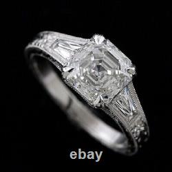 Platinum Art Deco Style Engagement Ring Asscher Cut Hand Engraved Mounting