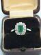Platinum Emerald & Diamond Ring Art Deco Style Size O