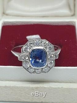 Platinum Sapphire And Diamond Art Deco Style Ring