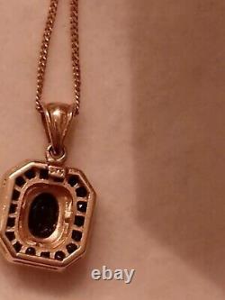 Preowned Art Deco Style Sapphire and Diamond 9ct Gold Pendant on 9ct Gold Chain