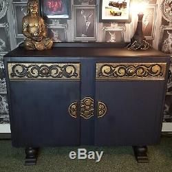 Professionally Refinished Art Deco / Nouveau Style Cabinet Blue & Gold Upcycled