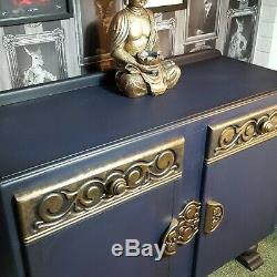 Professionally Refinished Art Deco / Nouveau Style Cabinet Blue & Gold Upcycled