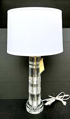 RALPH LAUREN Table Lamp FARRAH CUT Etched CRYSTAL COLUMN, SILK SHADE WITH OUTLET