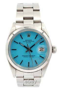 ROLEX Oyster Perpetual Date 34mm Blue Dial Stainless Steel Men's Watch