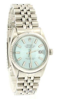 ROLEX Oyster Perpetual DateJust 36mm ICE BLUE luminescent Dial Steel men's Watch
