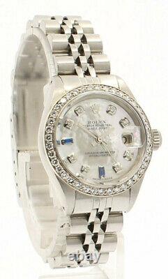 ROLEX Oyster Perpetual Datejust 26mm White MOP Dial Steel Diamond Ladies Watch