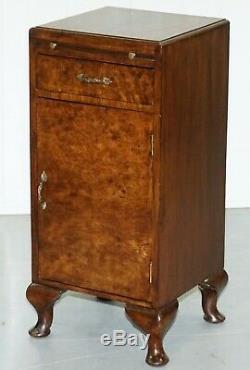 Rare 1920's Art Deco Burr Walnut Side Table With Butlers Serving Tray & Drawer