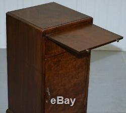Rare 1920's Art Deco Burr Walnut Side Table With Butlers Serving Tray & Drawer