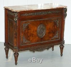 Rare 19th Century French Louis Walnut Sideboard Drawers Marble Top Bronze Mounts