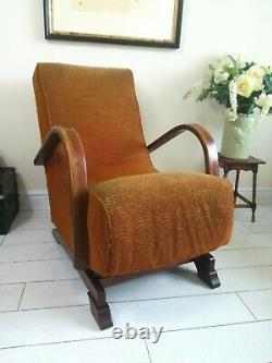 Rare Bentwood Banana Armchair Rocking Chair 1930's Halabala Art Deco style