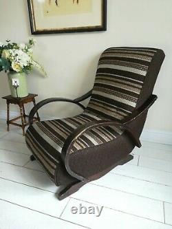 Rare Bentwood Banana Armchair Rocking Chair Signed C Perry 1954 Halabala style