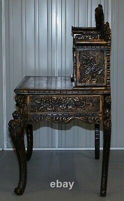 Rare Chinese Export Dragons Phoenix Bird Writing Table Desk And Matching Chair