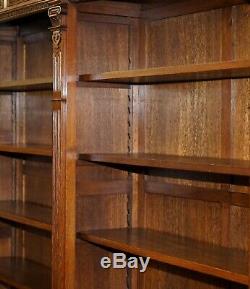 Rare Dutch Hand Carved Solid Oak Triple Bank Library Bookcase Fully Dismantles
