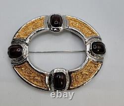 Rare Grosse Germany Signed Brooch Pin Art Deco Style Large Tigers Eye Cabachons