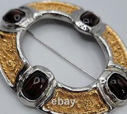 Rare Grosse Germany Signed Brooch Pin Art Deco Style Large Tigers Eye Cabachons