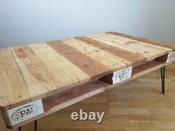 Reclaimed pallet coffee table with industrial hairpin legs