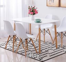Rectangle Dining Room Table And 2/4/6 Chairs Set White Eiffel Retro Style Wood