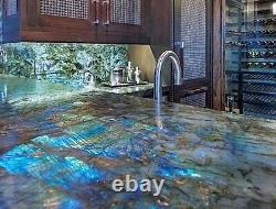 Resin Coffee Table Top with Labradorite Square Shape Entryway table for Home